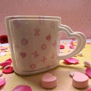 Pink Heart-Handle Ceramic Mug with XOX Heart — Product Features